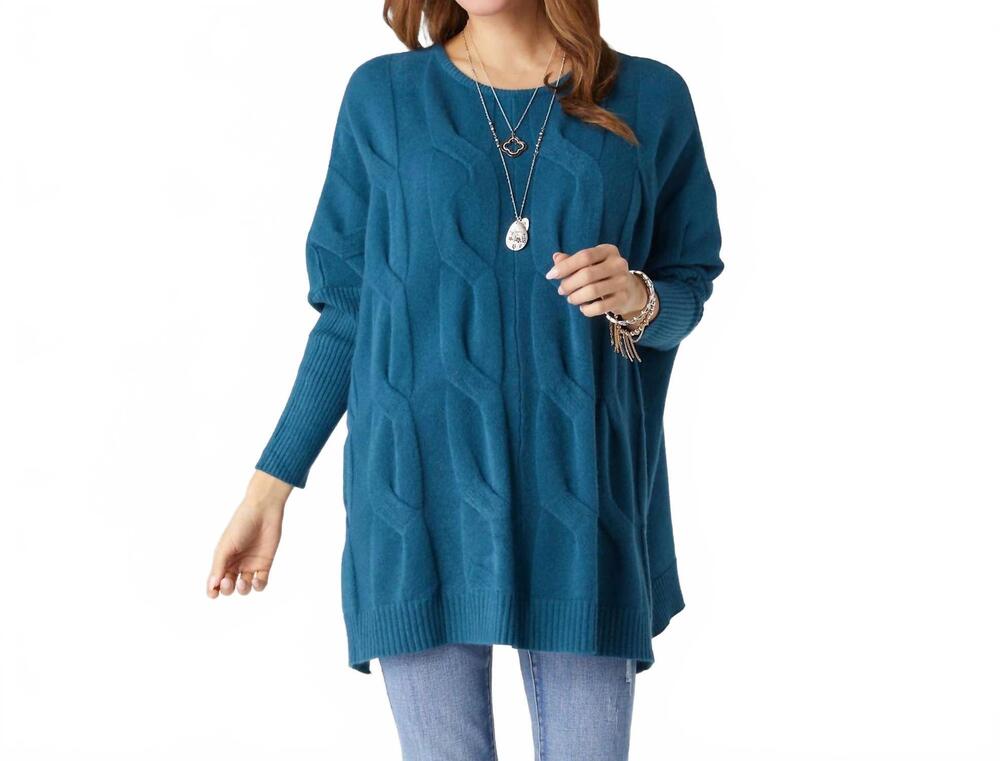 NEW COCO + CARMEN heavenly-luxe relaxed cable knit sweater in dark teal